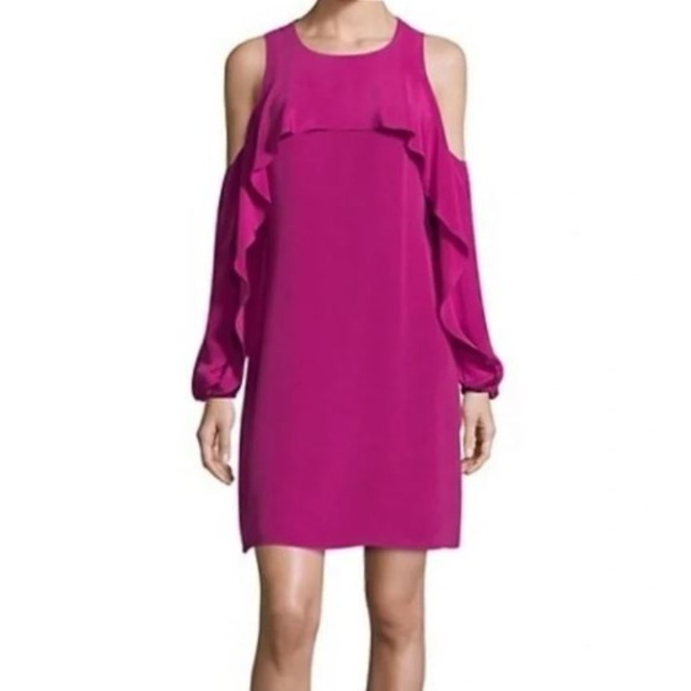 New Kobi Halperin 100% Silk Ruffle Dress Magenta Cocktail Women's Size Medium